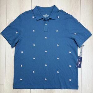 Vineyard Vines Heritage Piqué Surf Board Mallard Polo Shirt Blue Men's L NWT